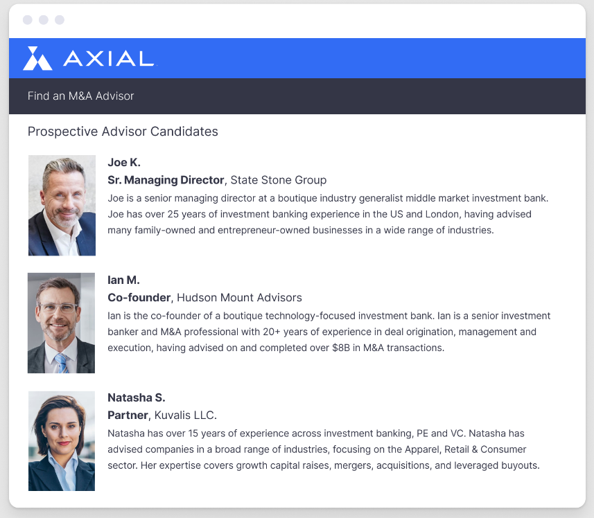 Axial Prospective Advisor Candidates example