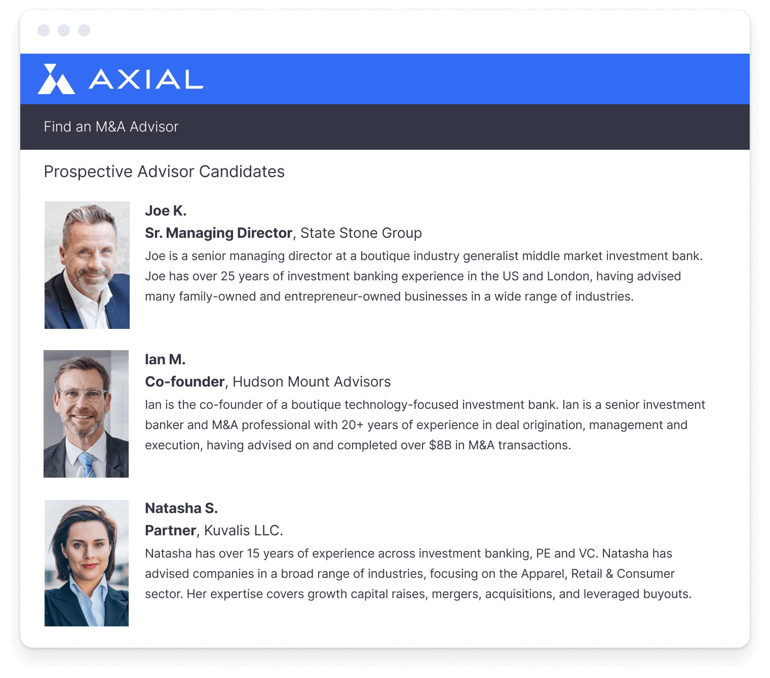 Axial: Prospective Advisor Candidates